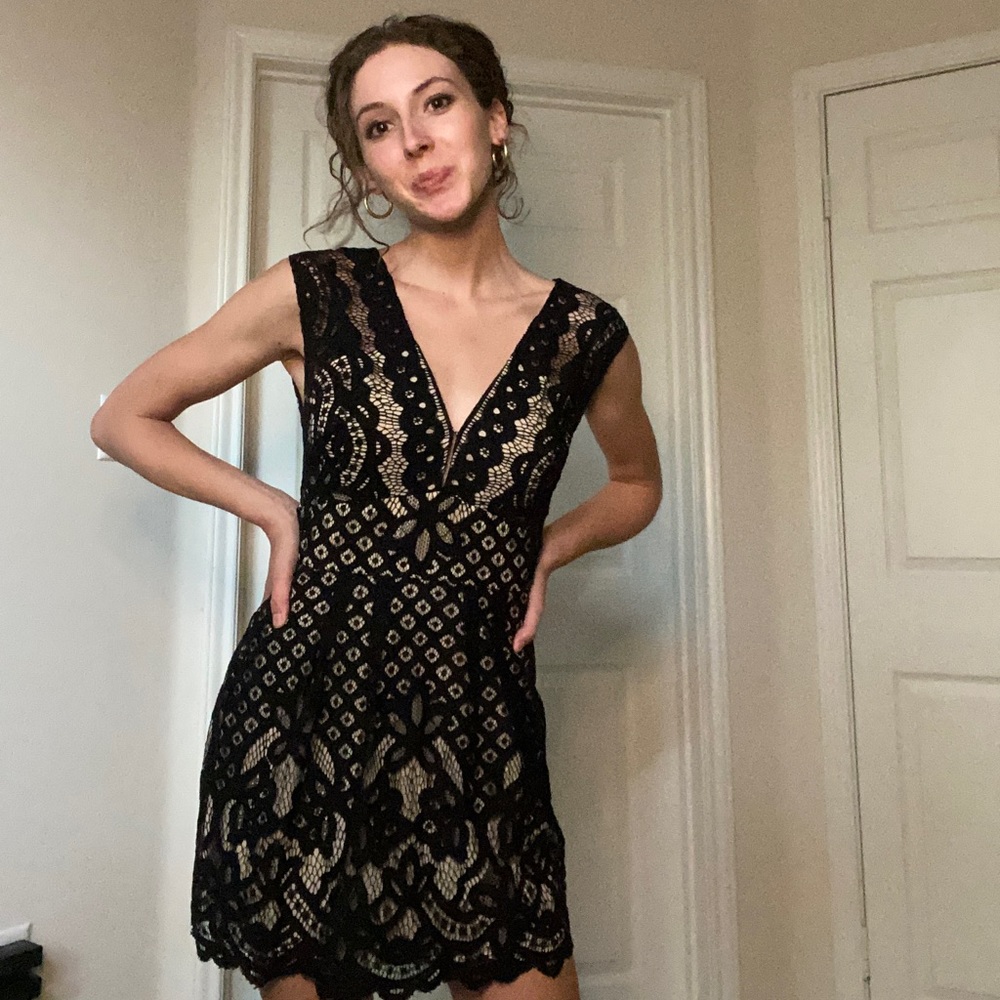 Free People Black Lace Cocktail Mini Dress